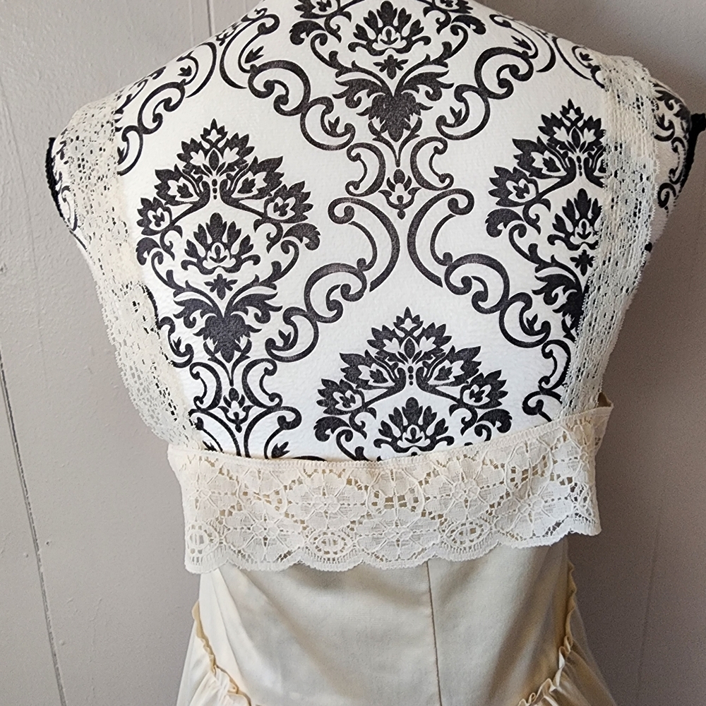Vintage Handmade Boho Lace Cami Top Cream Satin Sweep Hem Women’s Small - Picture 5 of 16